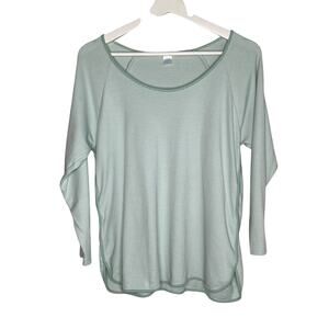 LAKE Pima Cotton Striped 3/4 Sleeve Scoop Neck Pajama Top Green Women's Large